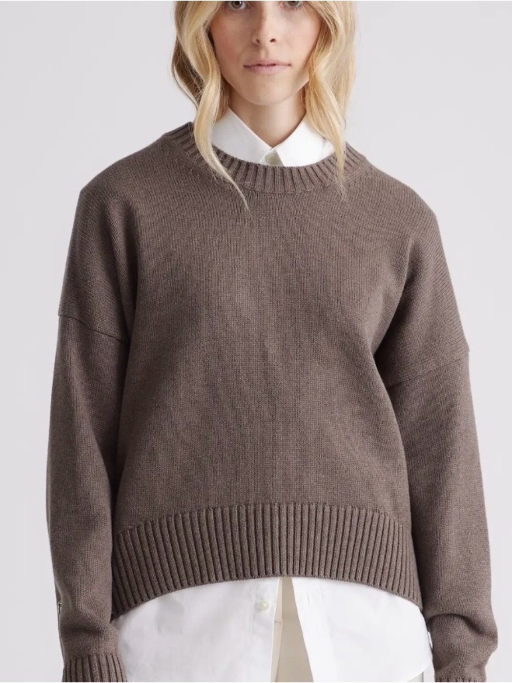 Quince Women's 100% Organic Cotton Boyfriend Crew Sweater in Brown